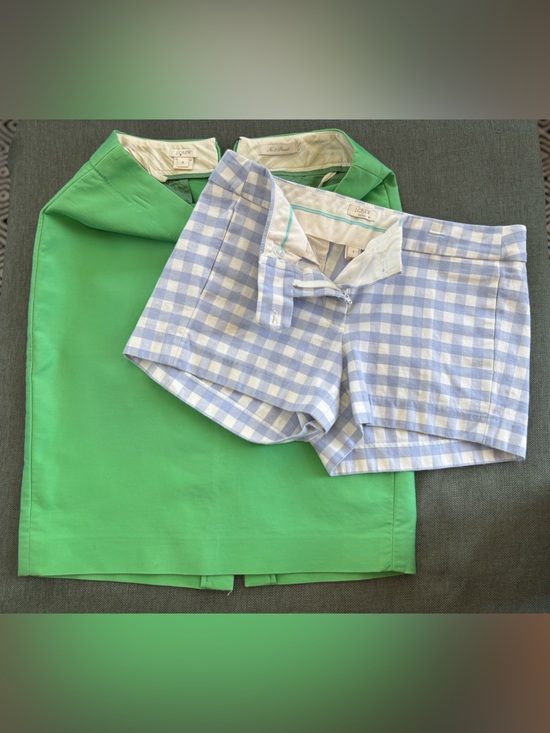 J. Crew Dresses & Skirts - J. Crew Green Pencil Skirt with Light Blue/White Gingham Shorts